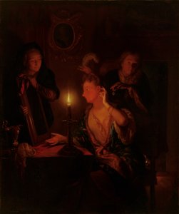 Lady at a Mirror by Candlelight by Godfried Schalcken